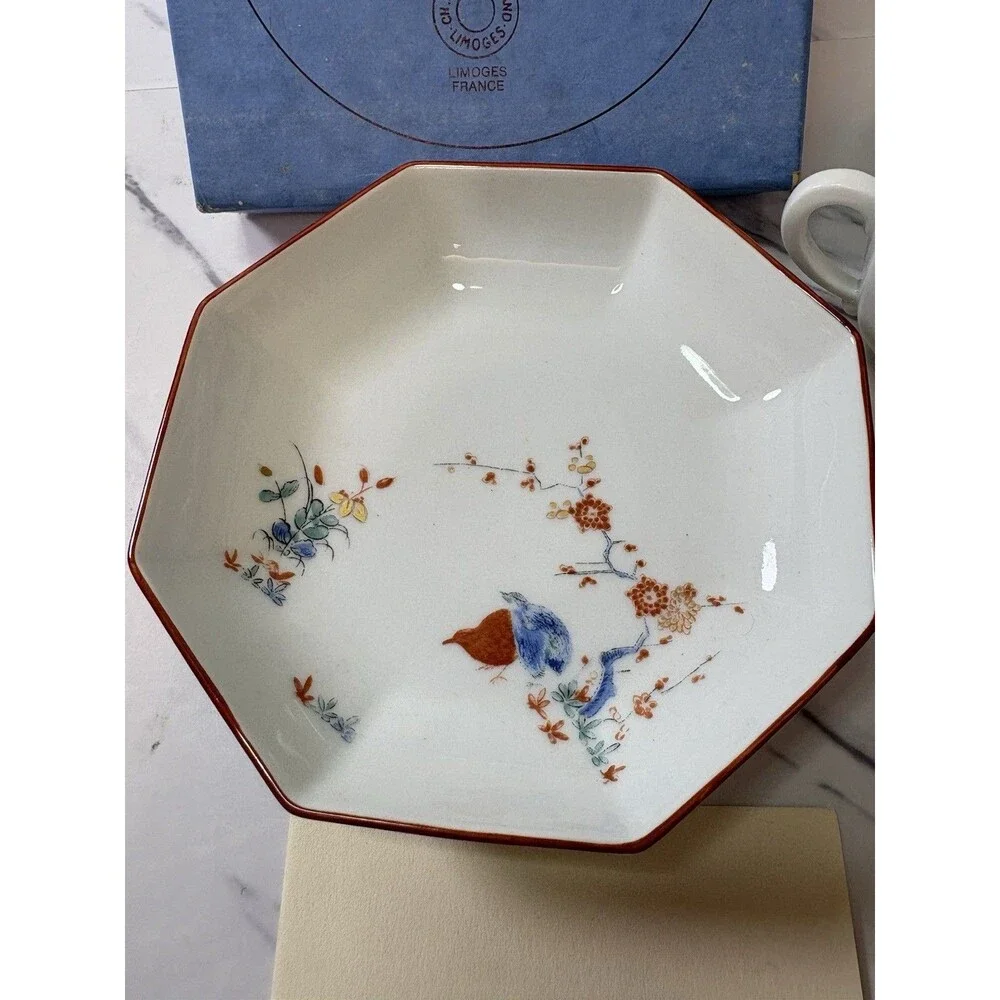 Limoges 1740 Meissen Repro Metropolitan Museum Art Octagonal Quails Cup & Saucer